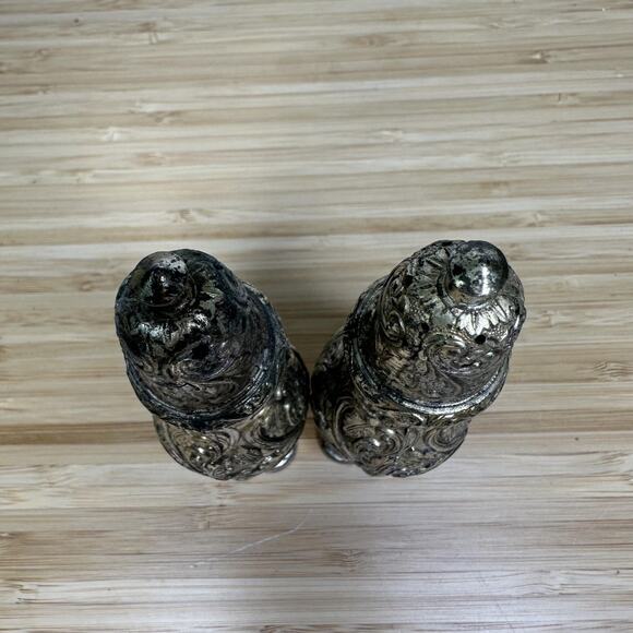 Vintage Silver Plate Rococo Repousse Salt Pepper Shakers Pair Ornate Baroque - Picture 10 of 12